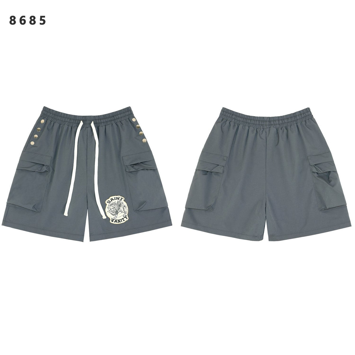 SAINT Vanity Embroidered Snap-Button Cargo Shorts ¡ª front