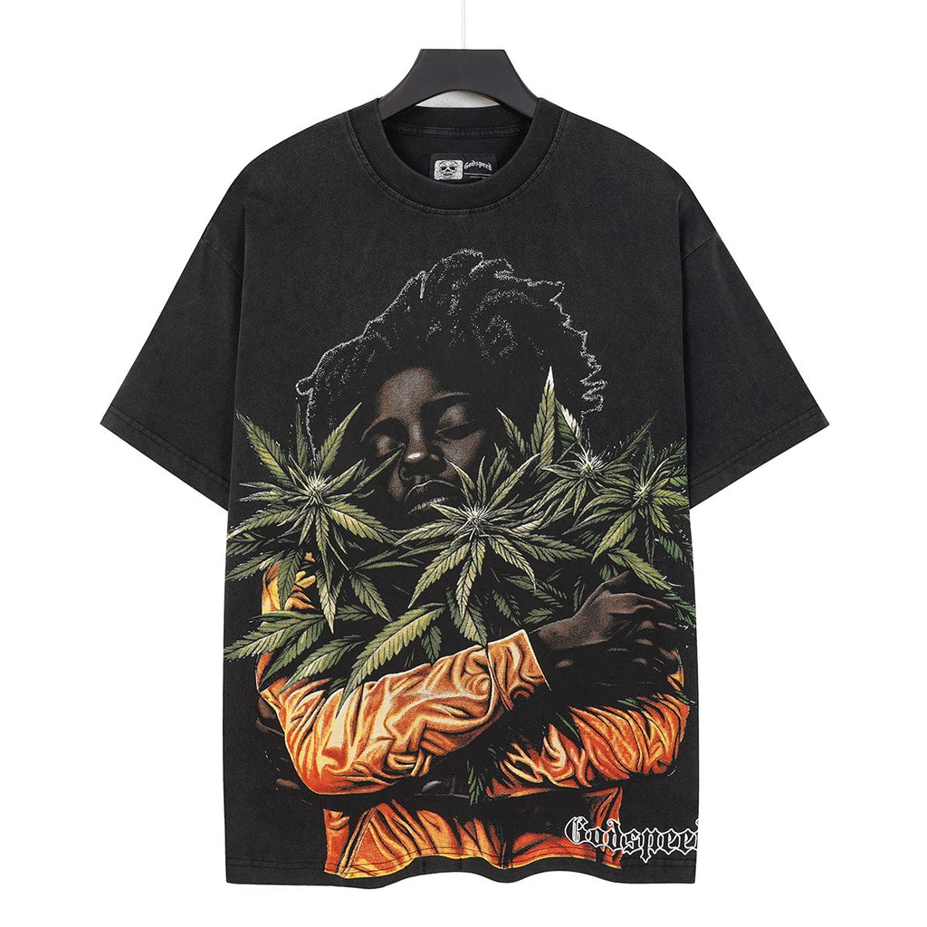 Godspeed Leaf Graphic Washed Black T-Shirt ¡ª front
